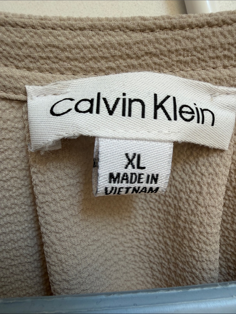 Calvin Klein Beige Split V-Neck Flutter Sleeve Top - Picture 3 of 5